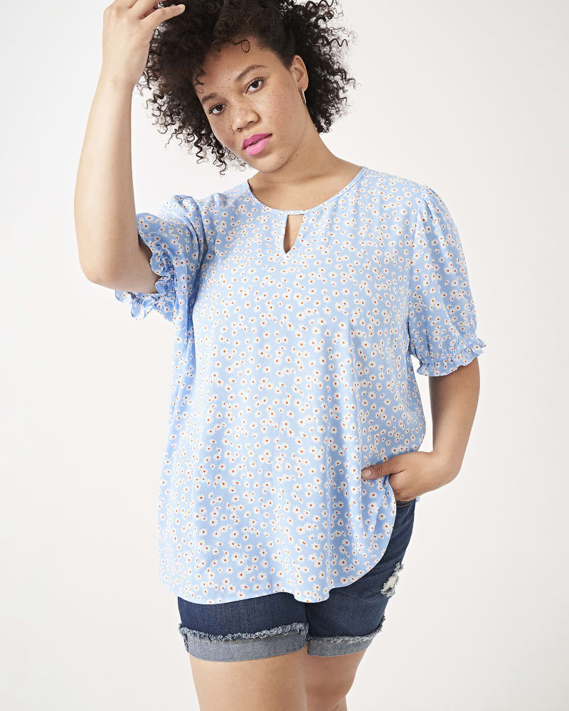 Front of plus size Poppy Puff-Sleeve Floral-Print Blouse by Molly&Isadora | Dia&Co | dia_product_style_image_id:160915